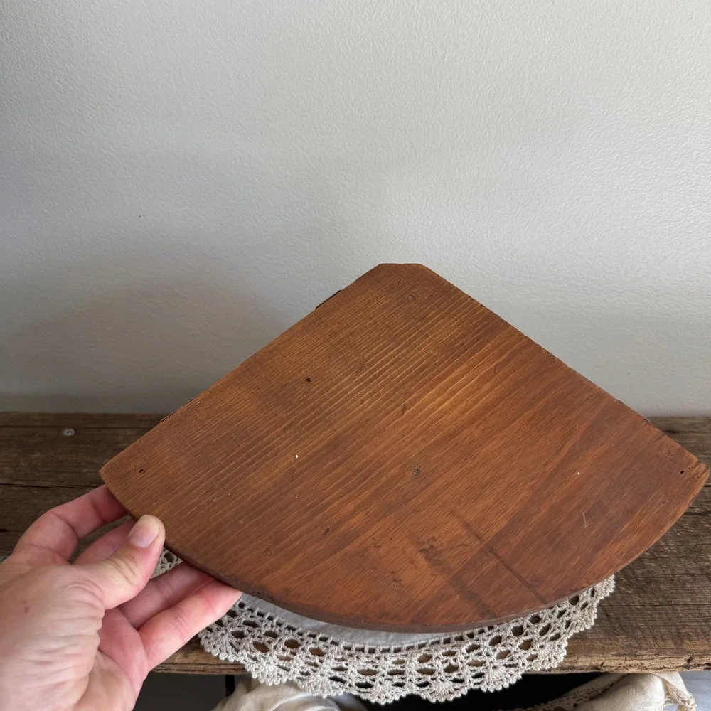 Vintage Handmade Wood Corner Wall Shelf Rustic Brown Floating Display Ledge